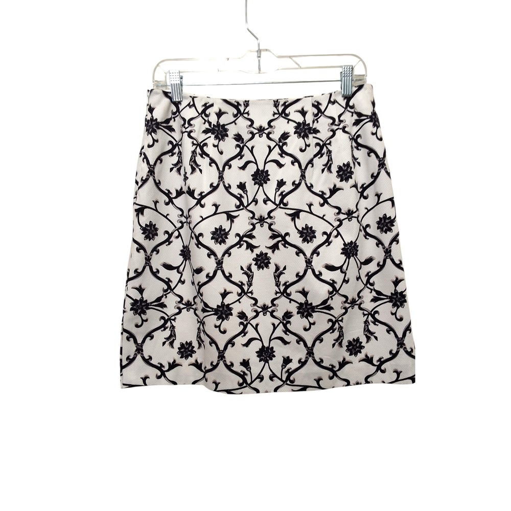 Talbots Petites Black White Floral Scroll Damask Pencil Skirt Size‎ 12P Cotton